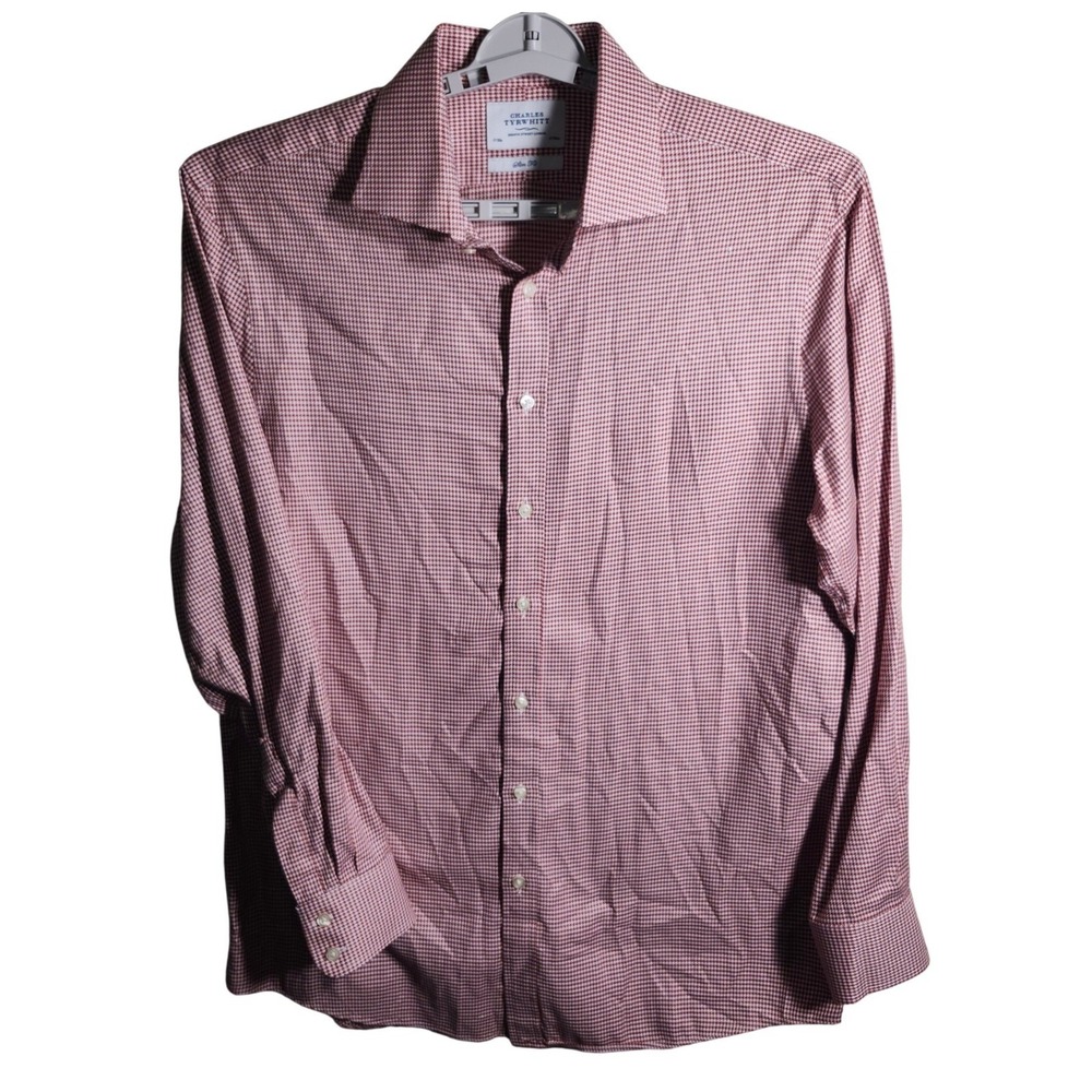 Charles Tyrwhitt Slim Fit Gingham Dress Shirt Mens 17 38 Red White Button Down